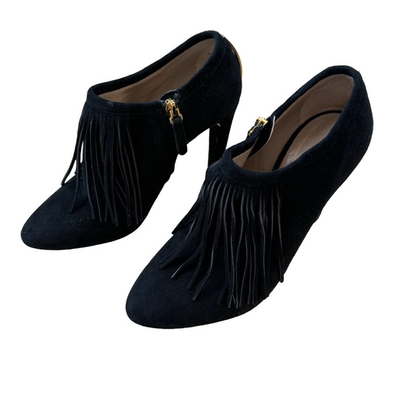 ⭐️Chloe⭐️Fringe Black Suede Leather High Heel Ankle Bootie Designer Women's 6 37 - Picture 2 of 15